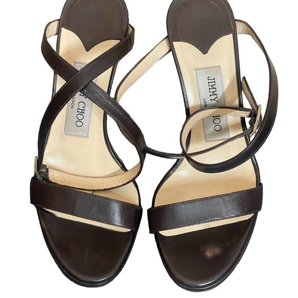 Jimmy Choo Strappy Wedge Heel Sandals in brown Leather size 36(6) - Picture 4 of 10